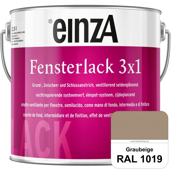 einzA Fensterlack 3 x 1 (RAL 1019 Graubeige) wetterbeständiger & seidenglänzender Fensterlack
