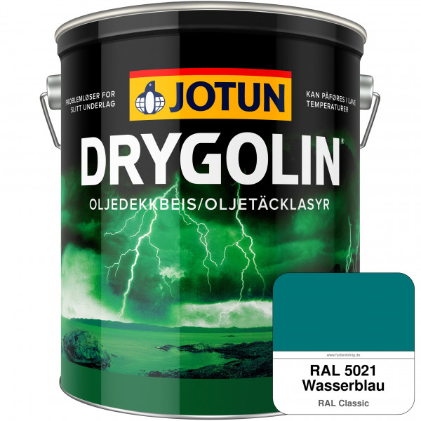 DRYGOLIN Oljedekkbeis - Deckende & wetterbeständige Öllasur für Außen (RAL 5021 Wasserblau)