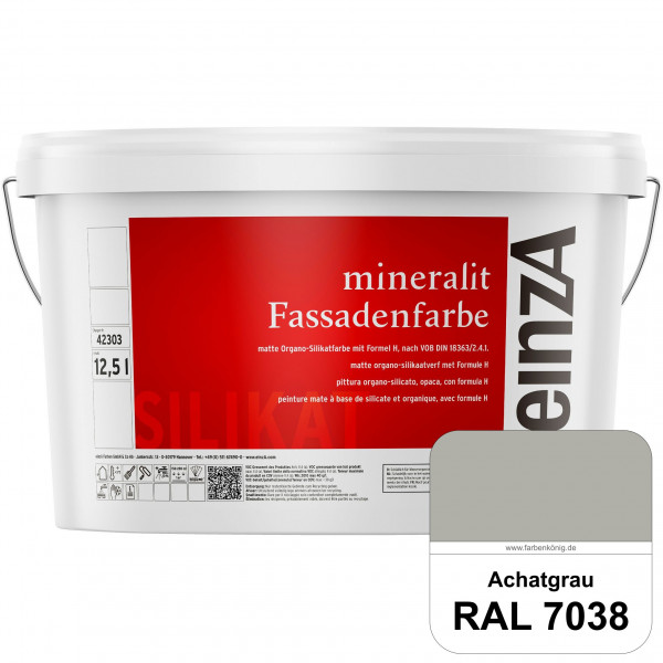einzA mineralit Fassadenfarbe (RAL 7038 Achatgrau) wetterbeständige & streichfertige Silikatfarbe