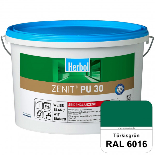 Zenit PU 30 (RAL 6016 Türkisgrün) seidenglänzende und strapazierfähige PU-Wandfarbe