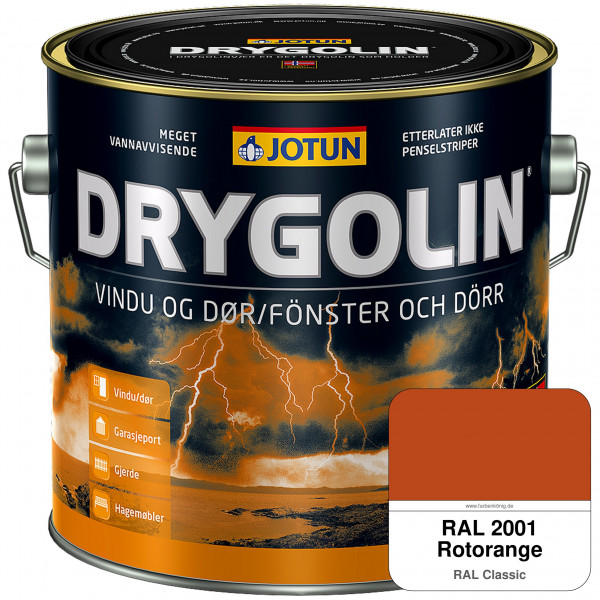 DRYGOLIN Vindu og Dør - wetterbeständige Holzschutzfarbe für Außen (RAL 2001 Rotorange)