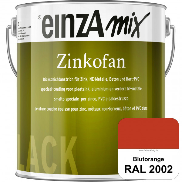 einzA Zinkofan (RAL 2002 Blutorange) Hoch wetterbeständiges "Dickschicht-1-Topf-System"