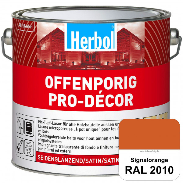 Herbol Offenporig Pro-Décor (RAL 2010 Signalorange) Hochwertige Ein-Topf-Holzlasur mit 2-Phasen-UV-S