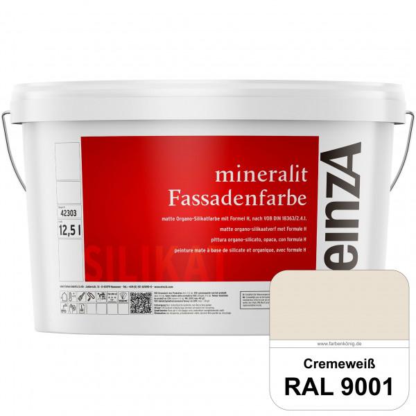 einzA mineralit Fassadenfarbe (RAL 9001 Cremeweiß) wetterbeständige & streichfertige Silikatfarbe