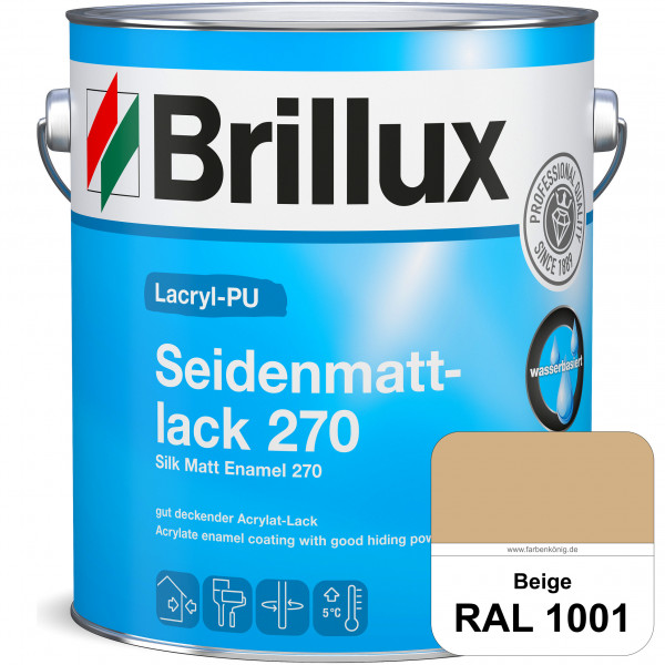 Lacryl-PU Seidenmattlack 270 (RAL 1001 Beige) PU-verstärkt (wasserbasiert) für außen und innen