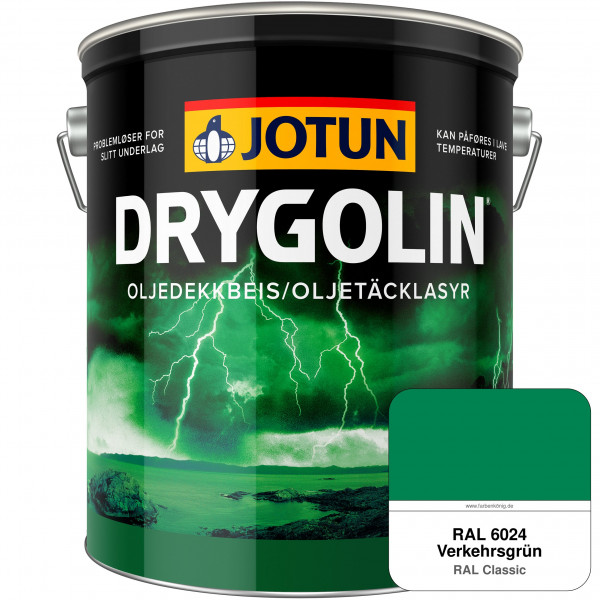DRYGOLIN Oljedekkbeis - Deckende & wetterbeständige Öllasur für Außen (RAL 6024 Verkehrsgrün)