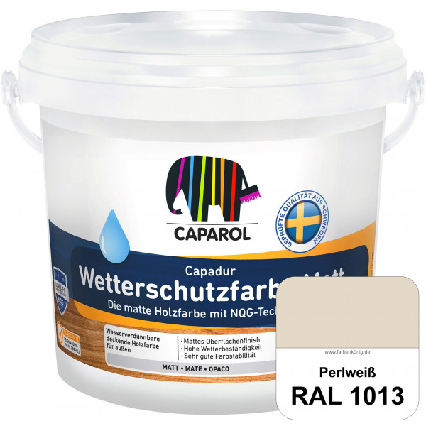 Capadur Wetterschutzfarbe Matt (RAL 1013 Perlweiß) matte Holzfarbe mit NQG-Technologie für außen