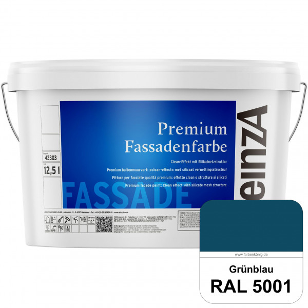 einzA Premium Fassadenfarbe (RAL 5001 Grünblau) Hochwertige Fassadenfarbe mit Clean-Effekt