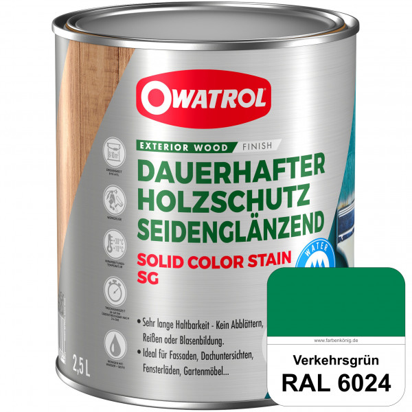 Solid Color Stain SG (RAL 6024 Verkehrsgrün) deckende und seidenglänzende Wetterschutzfarbe außen