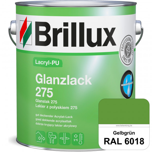 Lacryl-PU Glanzlack 275 (RAL 6018 Gelbgrün) Glänzender Lack (wasserbasiert) für z. B. Holz, Zink, Al