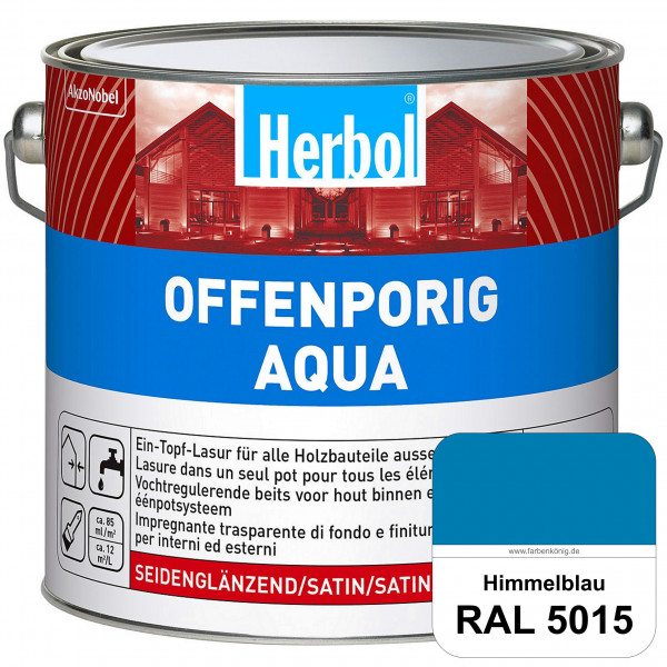 Offenporig Aqua (RAL 5015 Himmelblau) Wasserverdünnbar & hochwertige Ein-Topf-Holzlasur - Feuchtesch