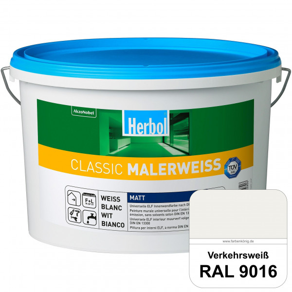 Classic Malerweiss (RAL 9016 Verkehrsweiß) Universell wirtschaftliche & matte Wandfarbe