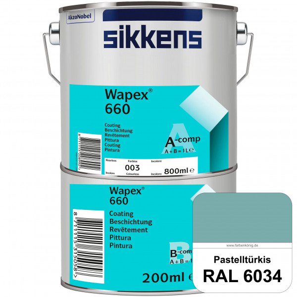 Wapex 660 Set (RAL 6034 Pastelltürkis) seidenglänzende 2K-Epoxidharzlack für Böden & Wände (innen)