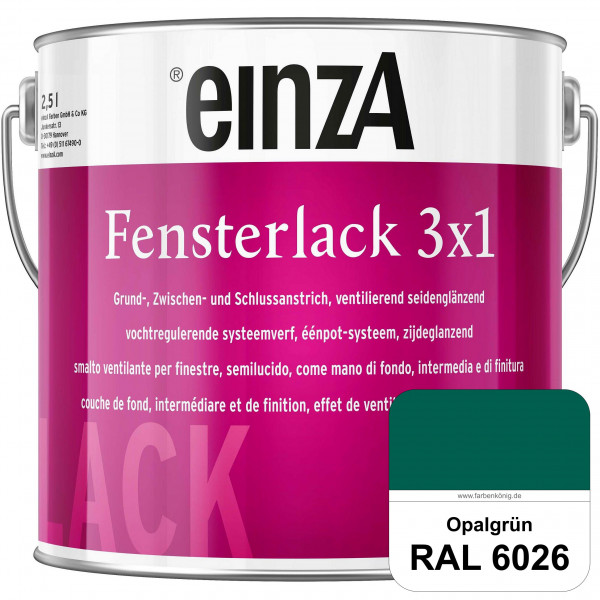 einzA Fensterlack 3 x 1 (RAL 6026 Opalgrün) wetterbeständiger & seidenglänzender Fensterlack