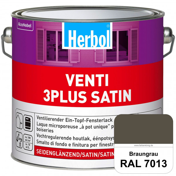 Venti 3Plus Satin (RAL 7013 Braungrau) feuchtigkeitregulierender & seidenglänzender Ein-Topf-Fenster
