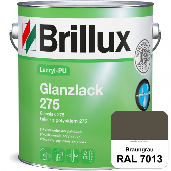 Lacryl-PU Glanzlack 275 (RAL 7013 Braungrau) Glänzender Lack (wasserbasiert) für z. B. Holz, Zink, A