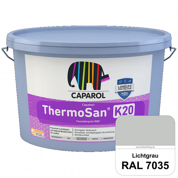 Capatect ThermoSan® Fassadenputz NQG® (R 20) (RAL 7035 Lichtgrau) Reibeputz-Struktur in Körnung 2 mm