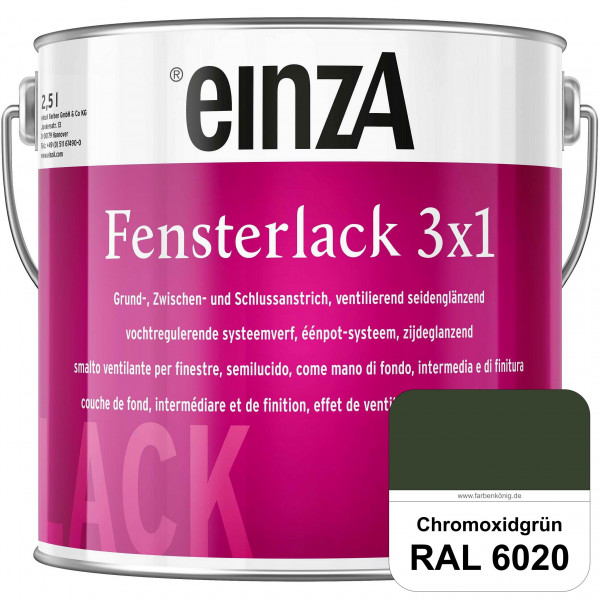 einzA Fensterlack 3 x 1 (RAL 6020 Chromoxidgrün) wetterbeständiger & seidenglänzender Fensterlack
