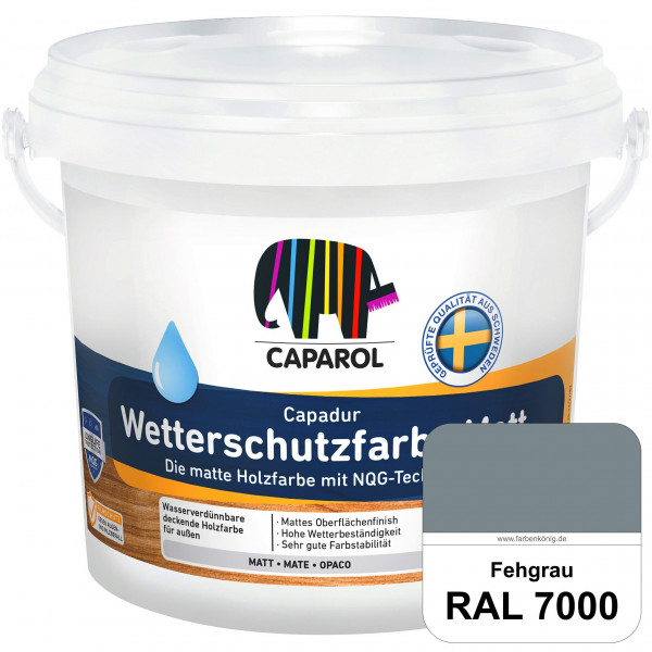 Capadur Wetterschutzfarbe Matt (RAL 7000 Fehgrau) matte Holzfarbe mit NQG-Technologie für außen