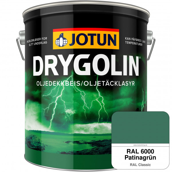 DRYGOLIN Oljedekkbeis - Deckende & wetterbeständige Öllasur für Außen (RAL 6000 Patinagrün)