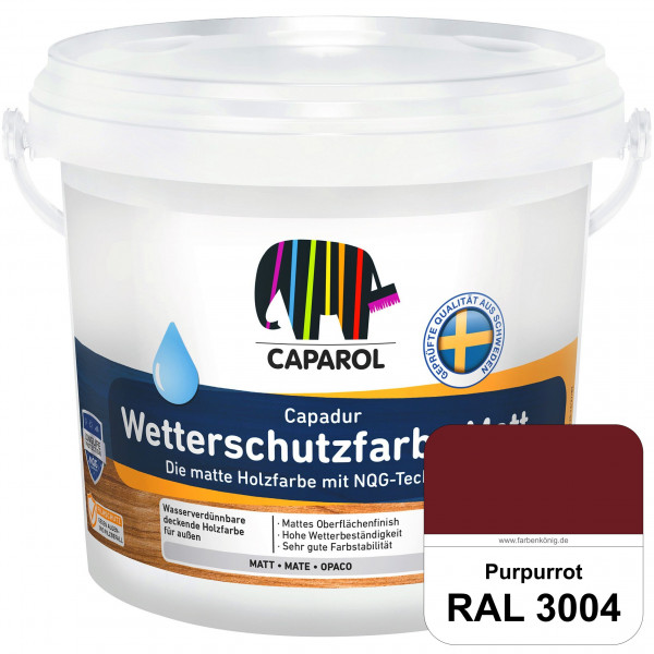 Capadur Wetterschutzfarbe Matt (RAL 3004 Purpurrot) matte Holzfarbe mit NQG-Technologie für außen