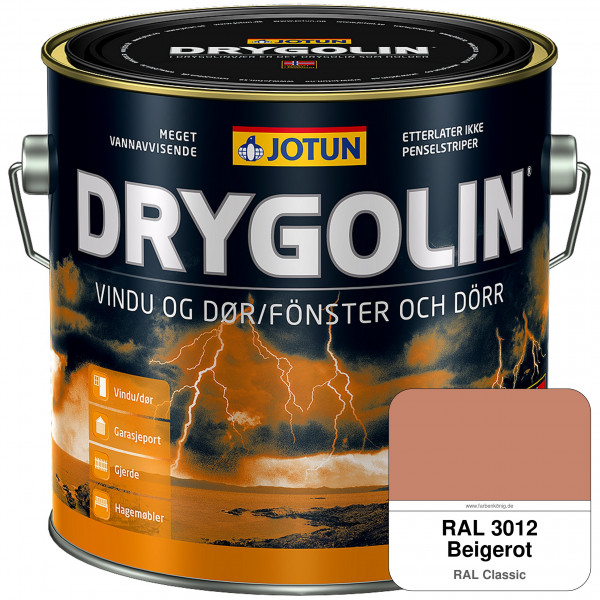 DRYGOLIN Vindu og Dør - wetterbeständige Holzschutzfarbe für Außen (RAL 3012 Beigerot)