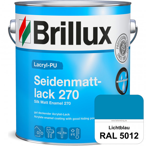 Lacryl-PU Seidenmattlack 270 (RAL 5012 Lichtblau) PU-verstärkt (wasserbasiert) für außen und innen