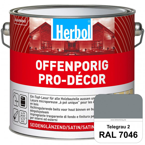 Herbol Offenporig Pro-Décor (RAL 7046 Telegrau 2) Hochwertige Ein-Topf-Holzlasur mit 2-Phasen-UV-Sch