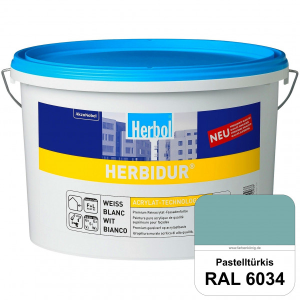 Herbidur (RAL 6034 Pastelltürkis) Reinacrylat-Fassadenfarbe mit Langzeitwetterschutz