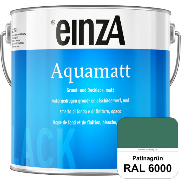 einzA Aquamatt (RAL 6000 Patinagrün) Wasserverdünnbare Vorstreichfarbe & matte Lackfarbe