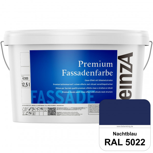 einzA Premium Fassadenfarbe (RAL 5022 Nachtblau) Hochwertige Fassadenfarbe mit Clean-Effekt