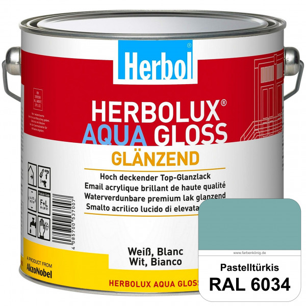 Herbolux Aqua Gloss (RAL 6034 Pastelltürkis) Wasserverdünnbarer Top-Glanzlack (Innen)