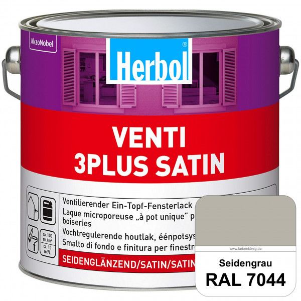 Venti 3Plus Satin (RAL 7044 Seidengrau) feuchtigkeitregulierender & seidenglänzender Ein-Topf-Fenste