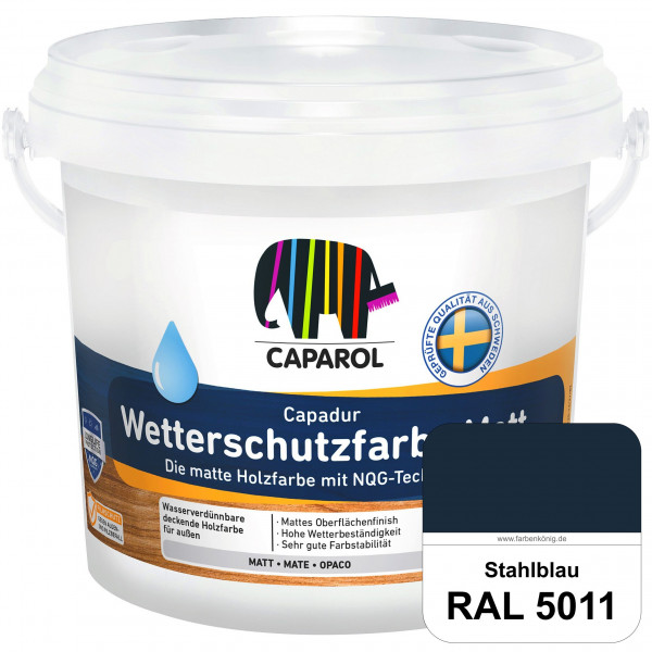 Capadur Wetterschutzfarbe Matt (RAL 5011 Stahlblau) matte Holzfarbe mit NQG-Technologie für außen