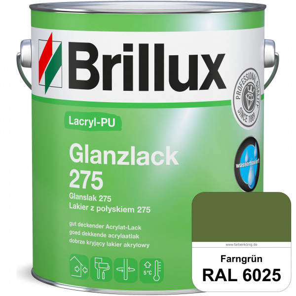 Lacryl-PU Glanzlack 275 (RAL 6025 Farngrün) Glänzender Lack (wasserbasiert) für z. B. Holz, Zink, Al