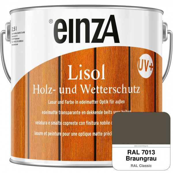 einzA Lisol Holz- und Wetterschutz Lasur und Farbe (RAL 7013 Braungrau)