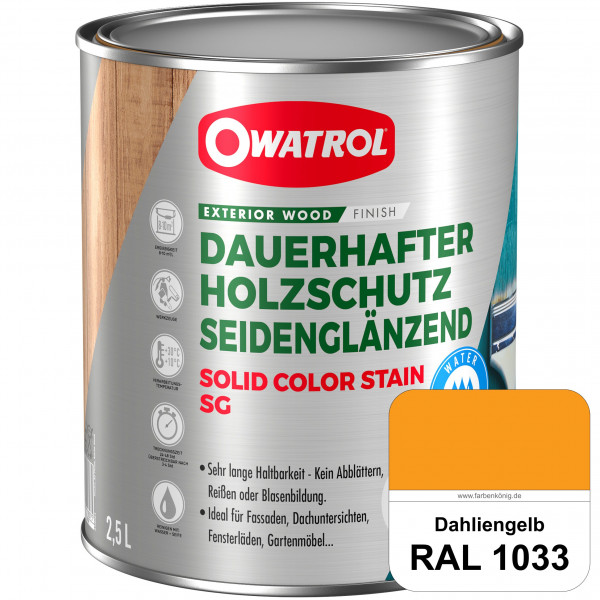 Solid Color Stain SG (RAL 1033 Dahliengelb) deckende und seidenglänzende Wetterschutzfarbe außen