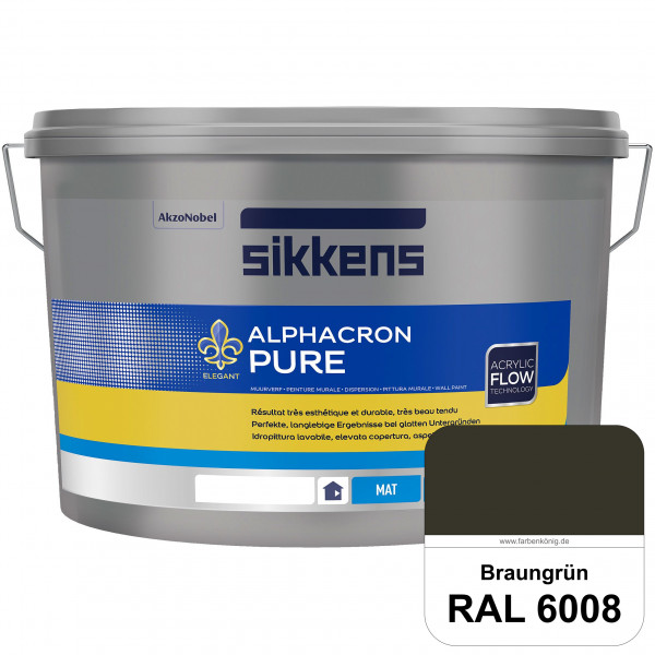 Alphacron Pure (RAL 6008 Braungrün) Edelmatte & hochertige Premium Wandfarbe für glatte Untergründe.