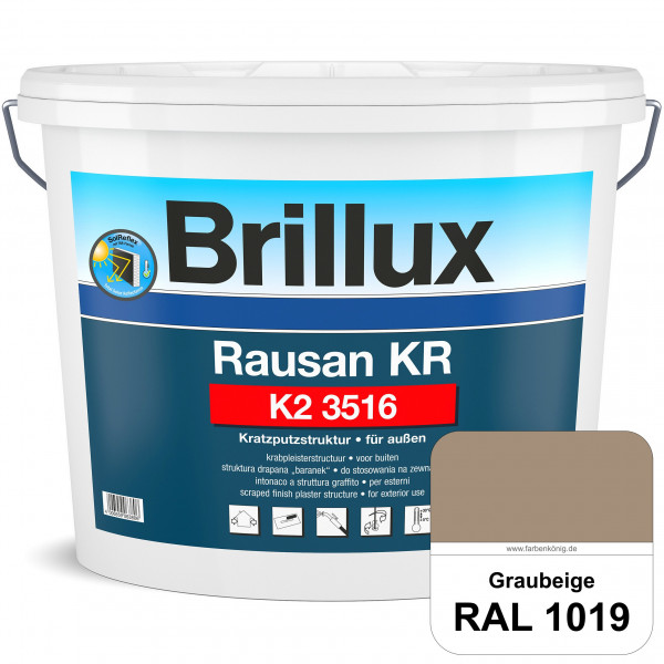 Rausan KR K2 3516 mit Protect (RAL 1019 Graubeige) Organisch gebundener Kratzputz für wetterbeständi