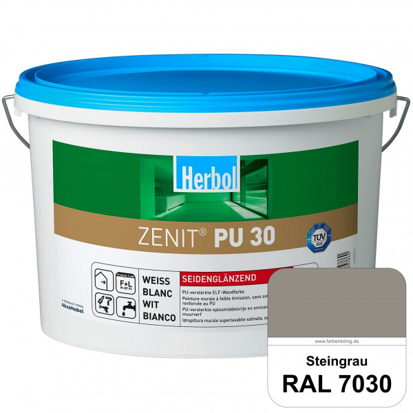 Zenit PU 30 (RAL 7030 Steingrau) seidenglänzende und strapazierfähige PU-Wandfarbe