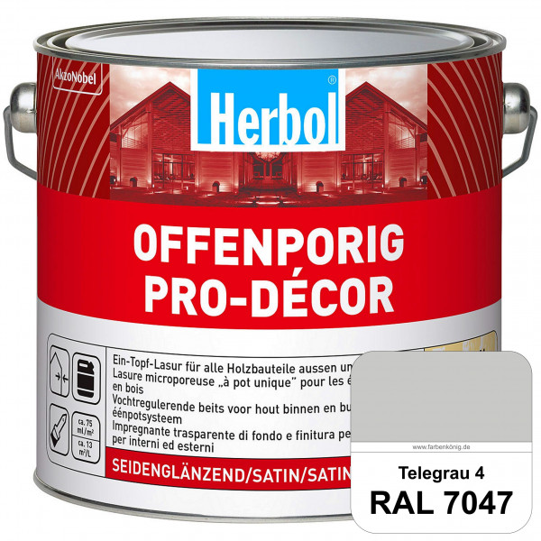 Herbol Offenporig Pro-Décor (RAL 7047 Telegrau 4) Hochwertige Ein-Topf-Holzlasur mit 2-Phasen-UV-Sch
