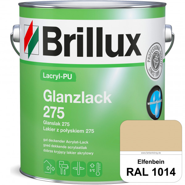 Lacryl-PU Glanzlack 275 (RAL 1014 Elfenbein) Glänzender Lack (wasserbasiert) für z. B. Holz, Zink, A