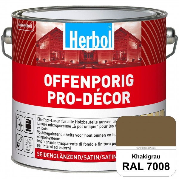 Herbol Offenporig Pro-Décor (RAL 7008 Khakigrau) Hochwertige Ein-Topf-Holzlasur mit 2-Phasen-UV-Schu