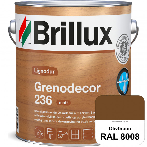 Grenodecor 236 (RAL 8008 Olivbraun) Umwelt- und gesundheitsschonende, diffusionsfähige Dekorlasur mi