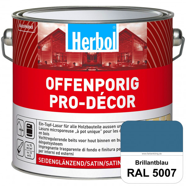 Herbol Offenporig Pro-Décor (RAL 5007 Brillantblau) Hochwertige Ein-Topf-Holzlasur mit 2-Phasen-UV-S