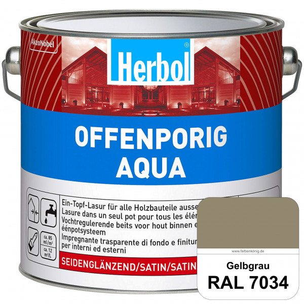 Offenporig Aqua (RAL 7034 Gelbgrau) Wasserverdünnbar & hochwertige Ein-Topf-Holzlasur - Feuchteschut