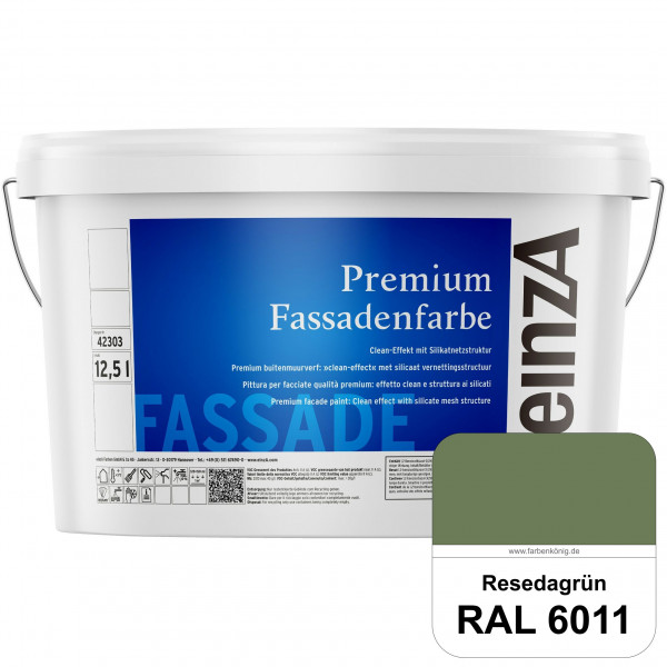 einzA Premium Fassadenfarbe (RAL 6011 Resedagrün) Hochwertige Fassadenfarbe mit Clean-Effekt