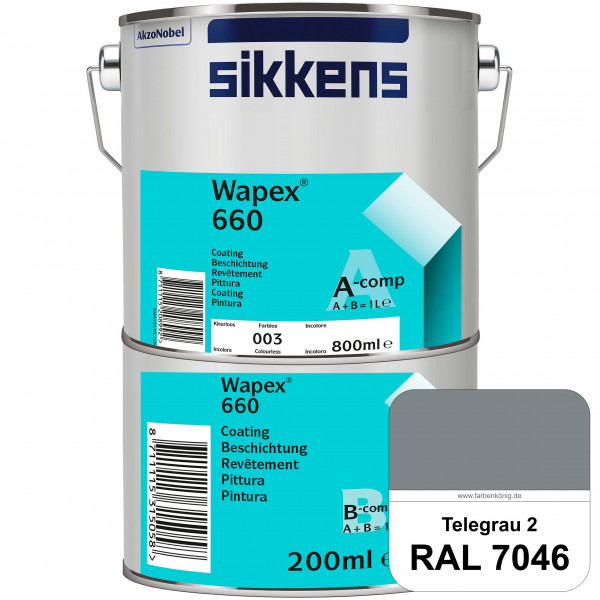 Wapex 660 Set (RAL 7046 Telegrau 2) seidenglänzende 2K-Epoxidharzlack für Böden & Wände (innen)