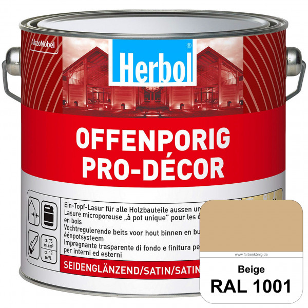 Herbol Offenporig Pro-Décor (RAL 1001 Beige) Hochwertige Ein-Topf-Holzlasur mit 2-Phasen-UV-Schutz (