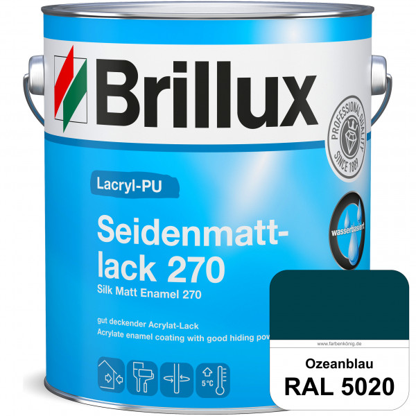 Lacryl-PU Seidenmattlack 270 (RAL 5020 Ozeanblau) PU-verstärkt (wasserbasiert) für außen und innen